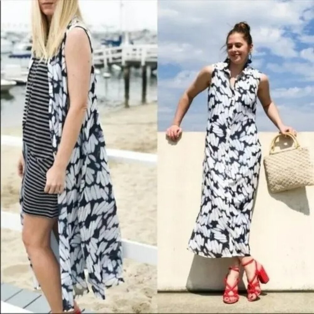 CABI Cloudy Sky Maxi Button Up Shirt Dress Blue White Sz S #5382 NWOT